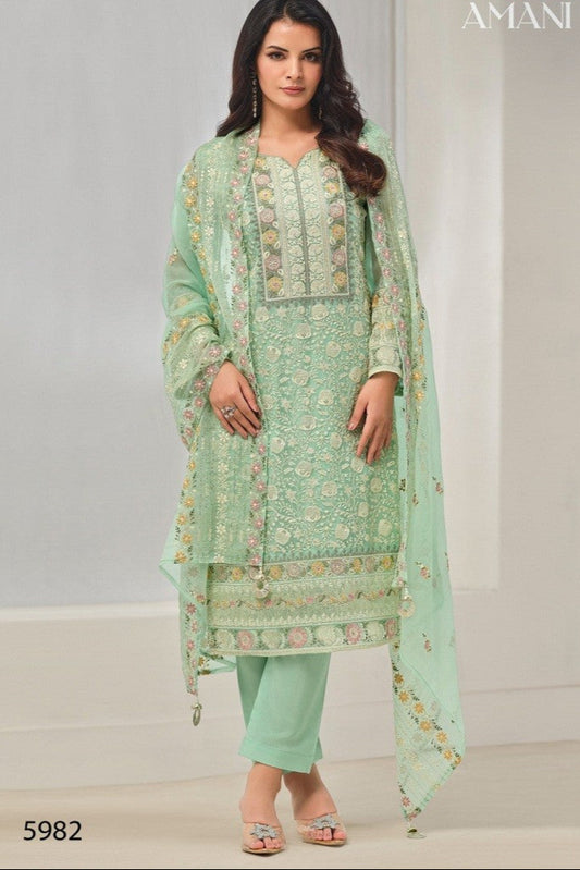 Organza Chiffon Embroidery Partywear Salwar Kameez