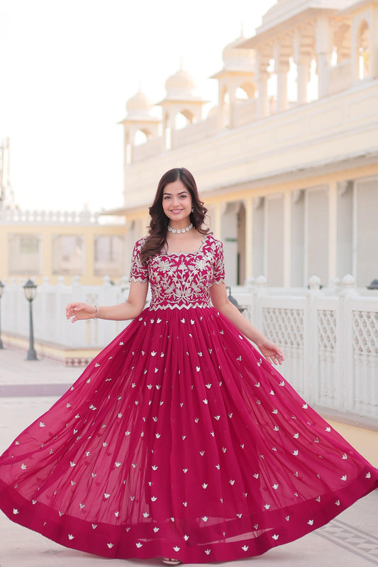 Faux Georgette  Embroidery Readymade Partywear Gown
