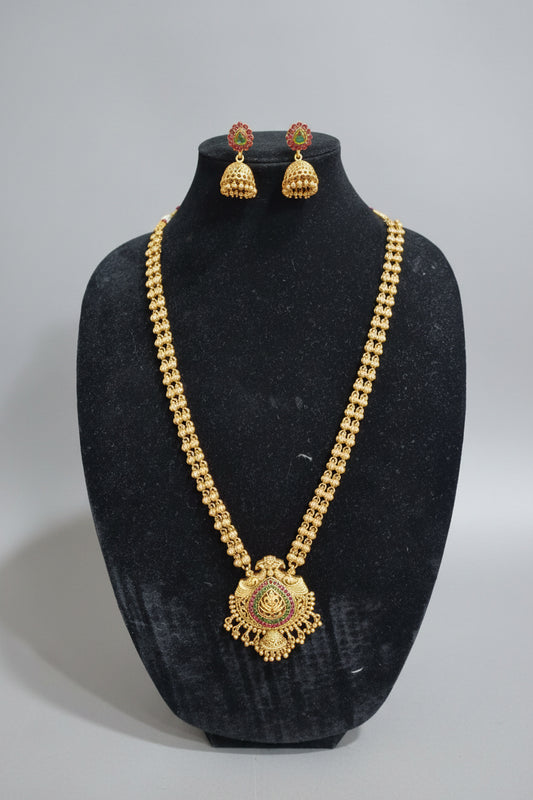 Temple Haaram Necklace Set with Jhumka Earrings