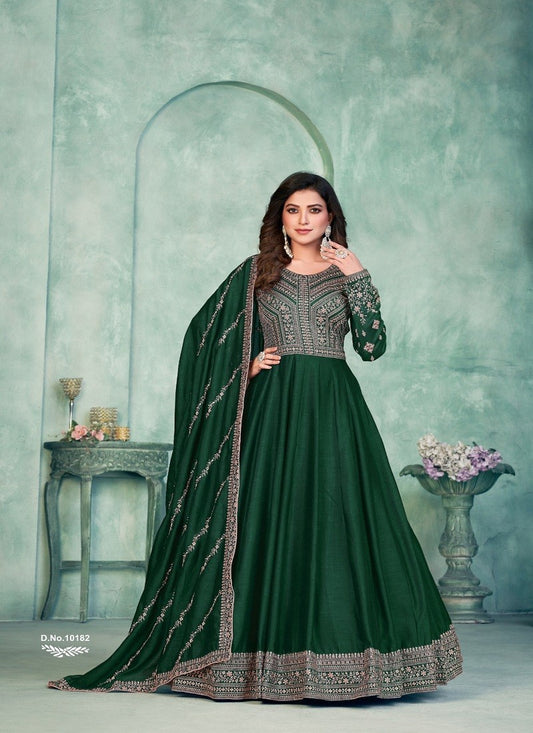 Green Art Silk Party wear Gown