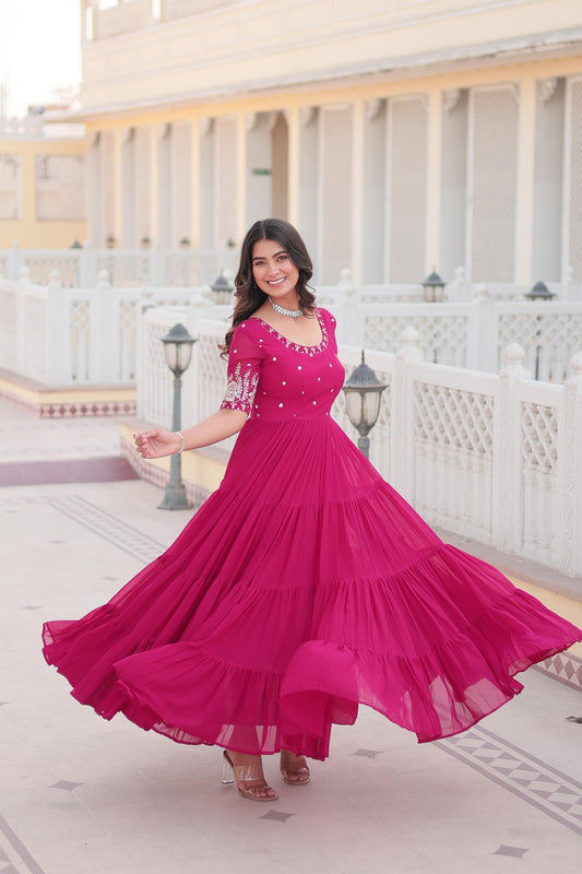 Faux Georgette readymade partywear Gown