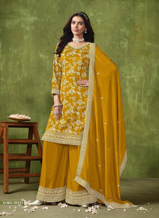 Yellow Dola silk Jacquard Salwar Suit