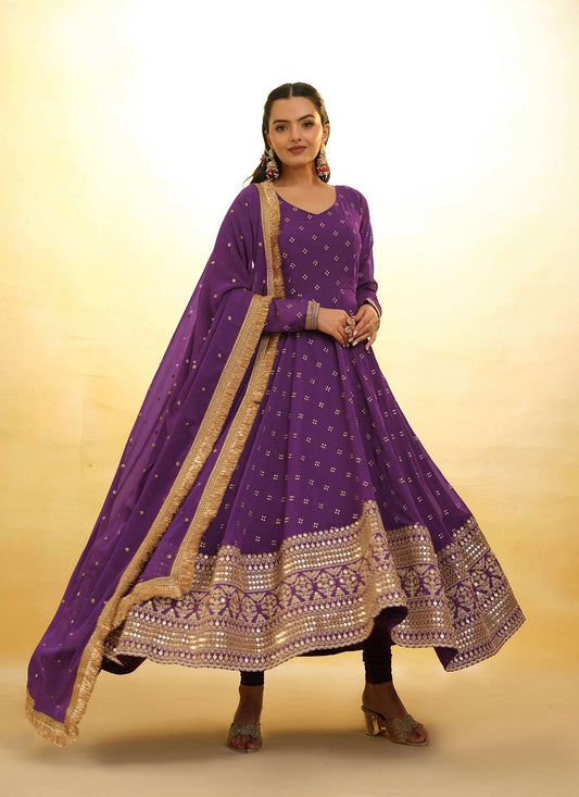 Purple Embroidred Party wear Anarkali suit