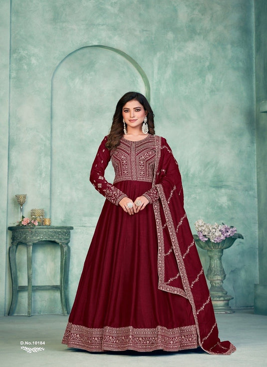 Mahroon Art Silk  Party Wear Gown