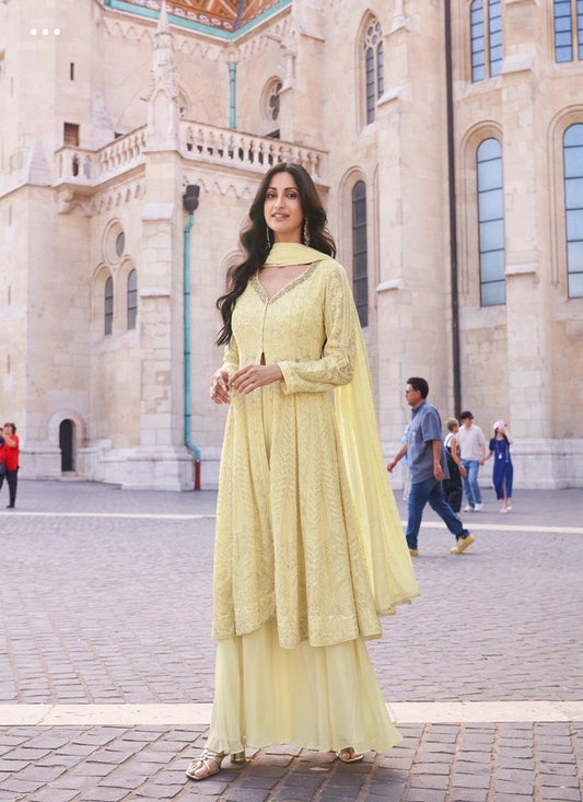 Yellow colour Designer Georgette Salwar suit