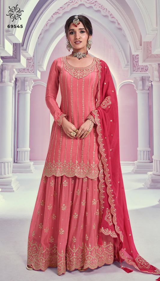 Heavy Embroidered Chinon Partywear Salwar Kameez