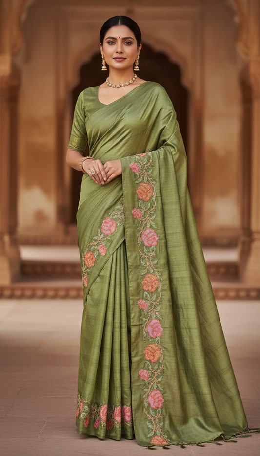 Semi Jute sarees with crochet work