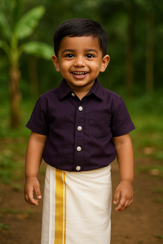 Boys Indian Traditional Cotton Shirt/ Mandarin Collar Shirt+ velcro dhoti (0-5 years)