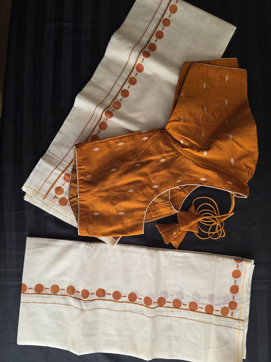 Puliyilakkara set mundu with ready to wear blouse
