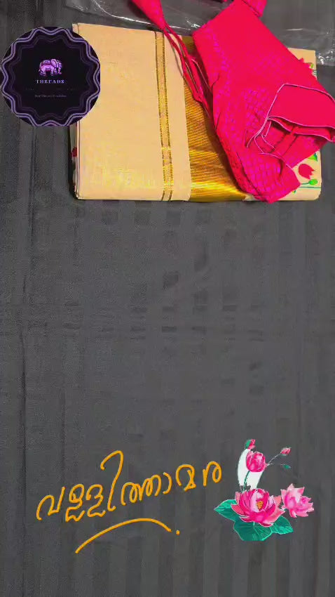 Kerala tissue saree with VALLITHAMARA design with stitched blouse.